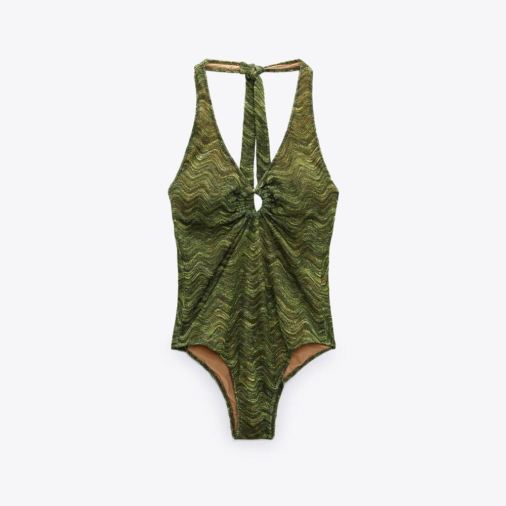Zara Green Tulle One Piece Swimsuit